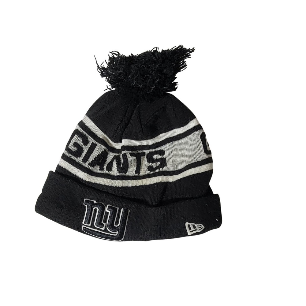 New Era New York Giants NFL Cuffed Beanie Pom Knit Hat Fleece Lined Black White